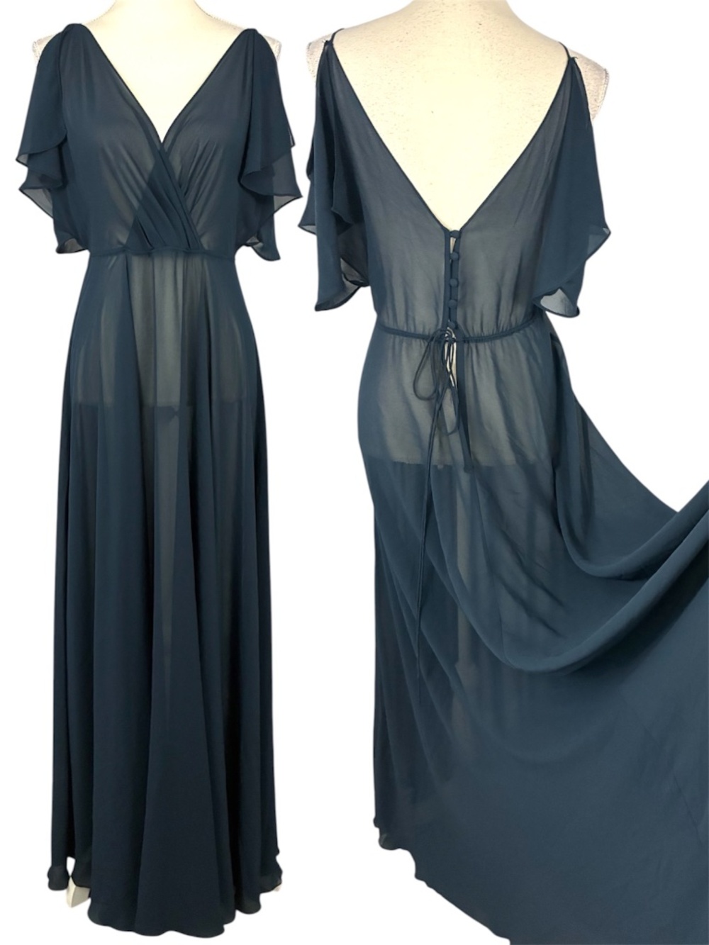 Jenny Yoo Cassie Gown 10 Bridesmaid Dress Navy Blue Chiffon Floor Length Full